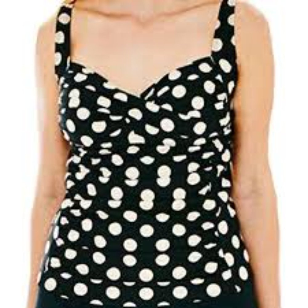 Liz Claiborne Black Plus Polka Dot Tankini Top